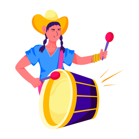 Menina tocando bateria  Ilustração