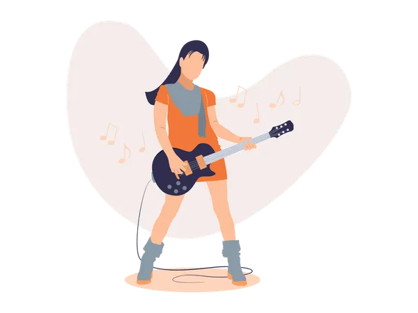 Menina tocando guitarra elétrica  Ilustração