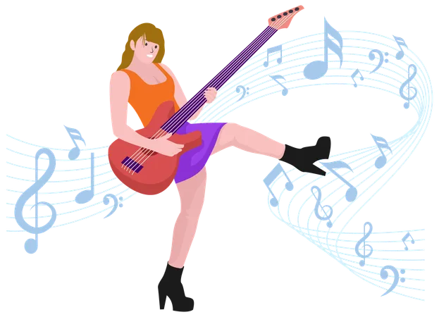 Menina tocando guitarra elétrica  Ilustração