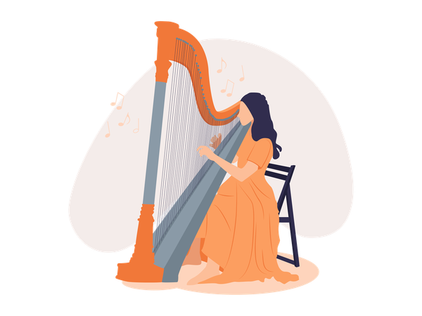 Menina tocando harpa  Ilustração