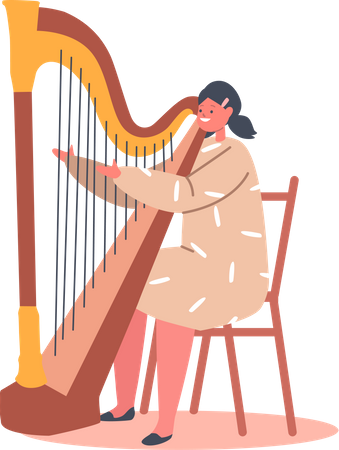 Menina tocando harpa  Ilustração