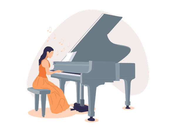 Menina tocando piano  Ilustração