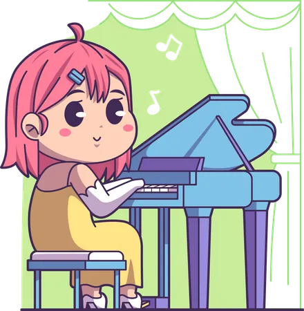 Menina tocando piano  Ilustração