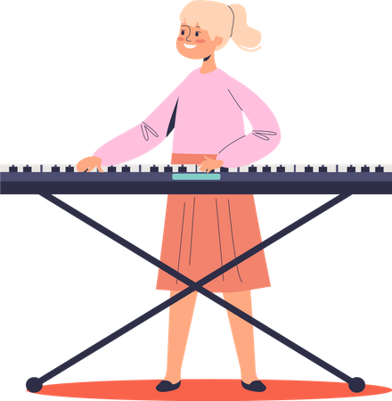 Menina tocando sintetizador  Ilustração