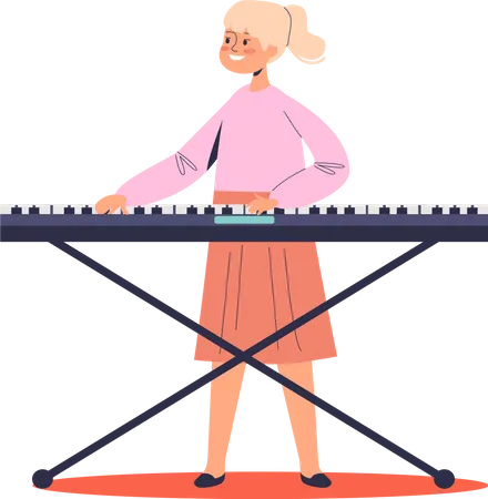 Menina tocando sintetizador  Ilustração