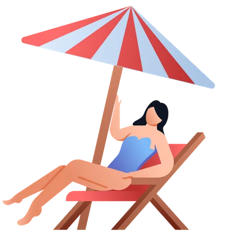 Garota tomando banho de sol  Ilustração