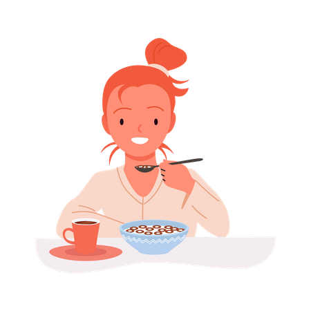 Garota tomando café da manhã  Ilustração