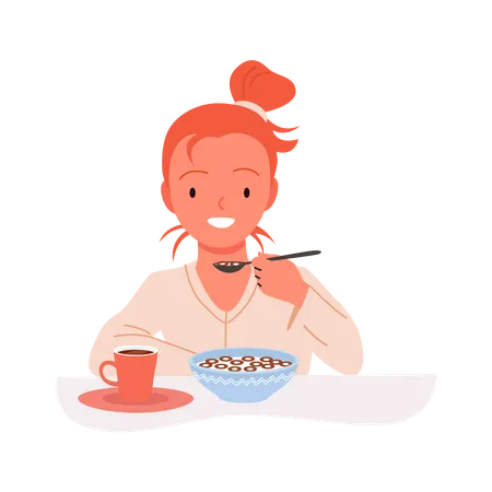 Garota tomando café da manhã  Ilustração