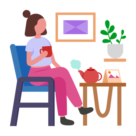 Menina tomando chá da tarde  Ilustração