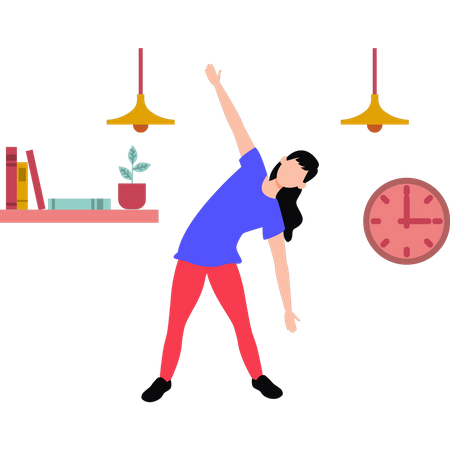 Garota tomando posições de exercício  Ilustração