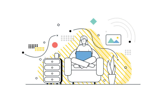 Garota trabalha como freelancer enquanto fica em casa  Ilustração