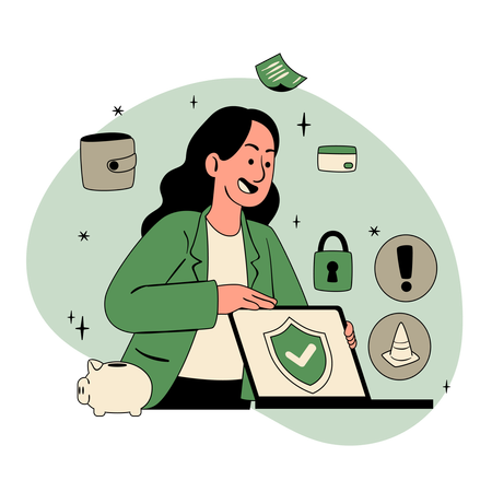 Menina trabalhando em segurança cibernética  Ilustração