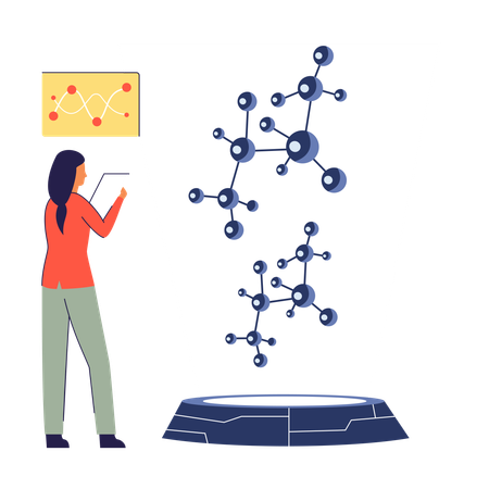 Garota trabalhando em nanotecnologia  Ilustração