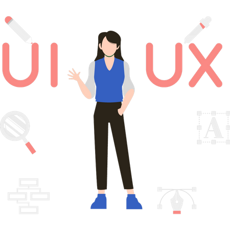 Garota trabalhando em UX e UI  Ilustração