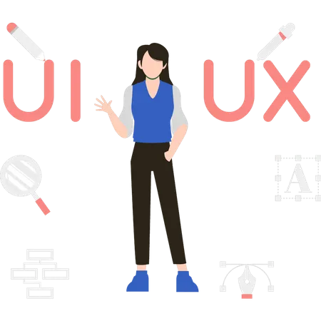 Garota trabalhando em UX e UI  Ilustração