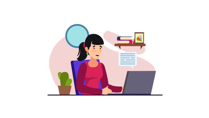 Garota trabalhando no laptop  Ilustração