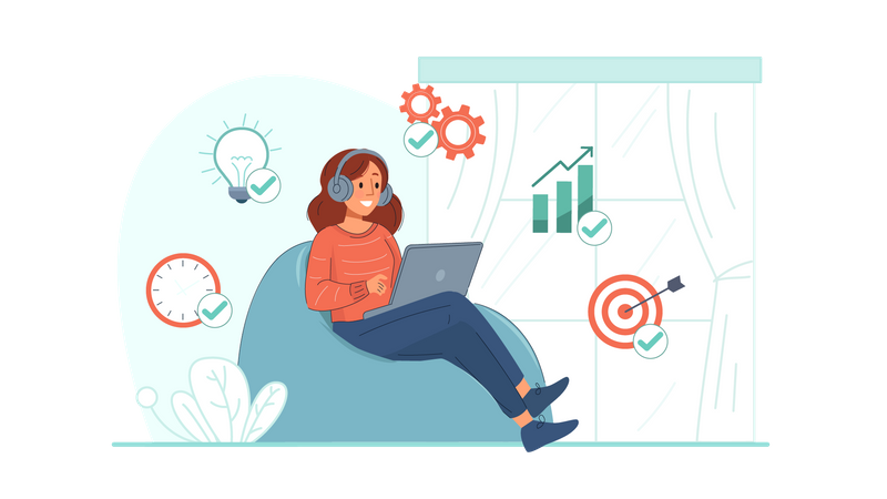 Garota trabalhando no laptop  Ilustração