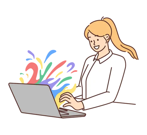 Garota trabalhando no laptop  Ilustração