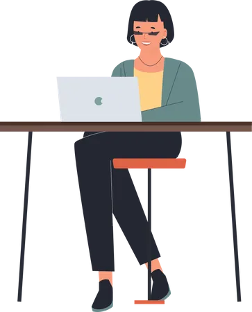 Garota trabalhando no laptop  Ilustração