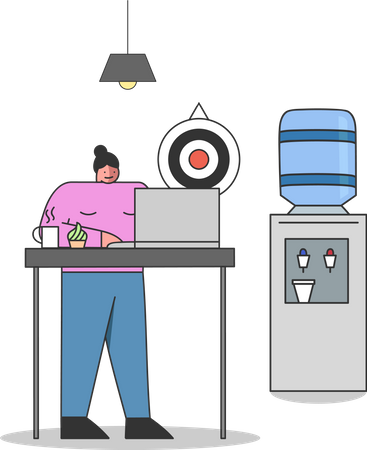 Garota trabalhando no laptop  Ilustração