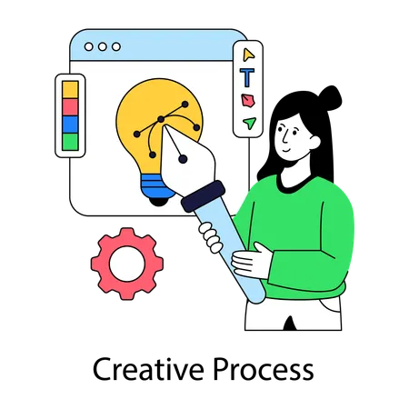 Menina trabalhando no processo criativo  Ilustração