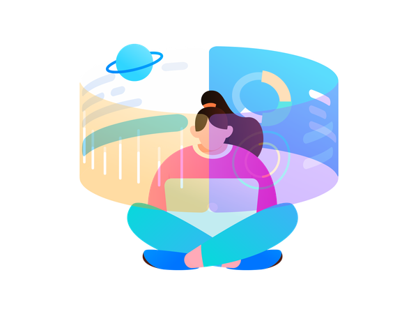 Garota trabalhando no relatório de análise virtual  Ilustração