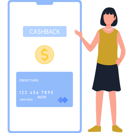 Garota transfere cashback para cartão  Ilustração