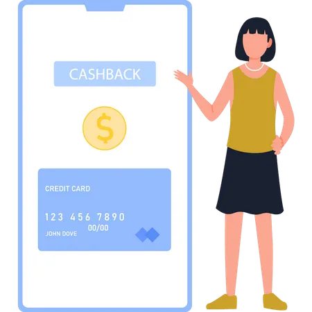 Garota transfere cashback para cartão  Ilustração