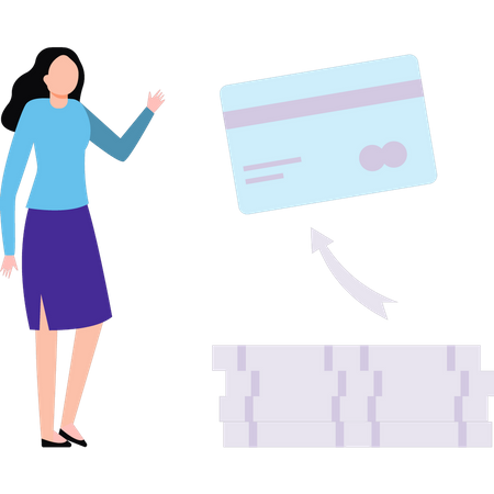 Garota transferindo dinheiro para cartão de crédito  Ilustração