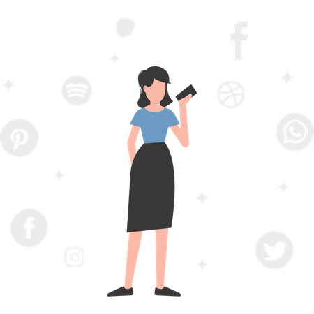 Garota usando aplicativos de mídia social  Ilustração
