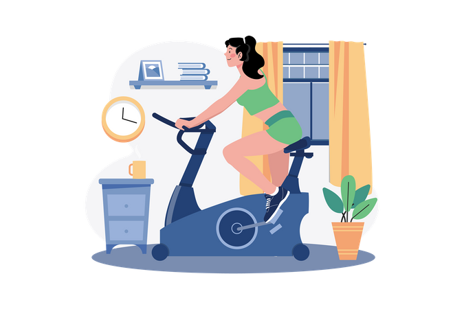 Garota usando bicicleta de ginástica  Ilustração