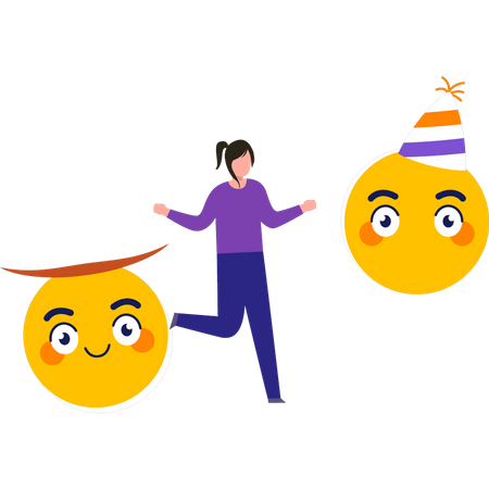 Garota usando emojis de festa  Ilustração