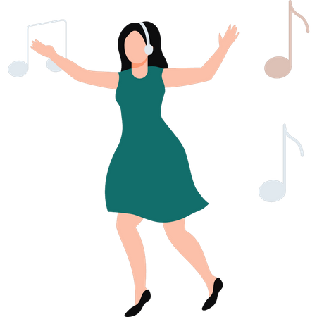 Garota usando fones de ouvido curtindo música  Ilustração