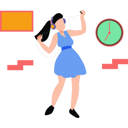 Garota usando fones de ouvido dançando  Ilustração