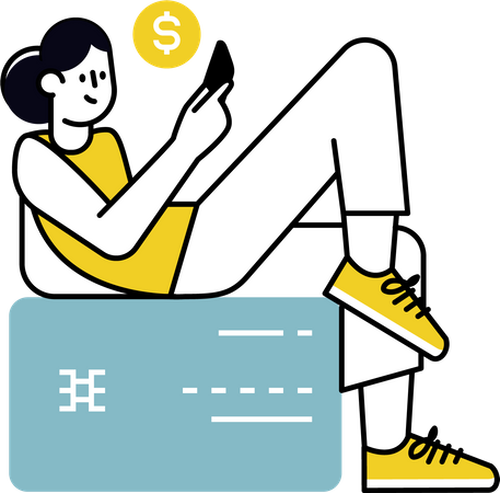 Garota usando instalações bancárias eletrônicas  Ilustração