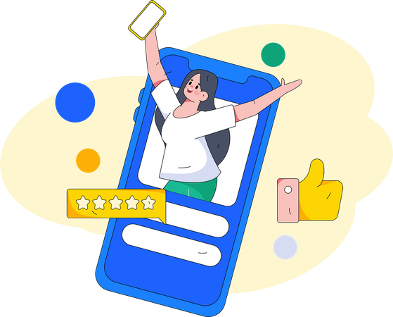 Garota usando mídias sociais no telefone  Ilustração