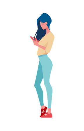 Garota usando seu telefone  Ilustração
