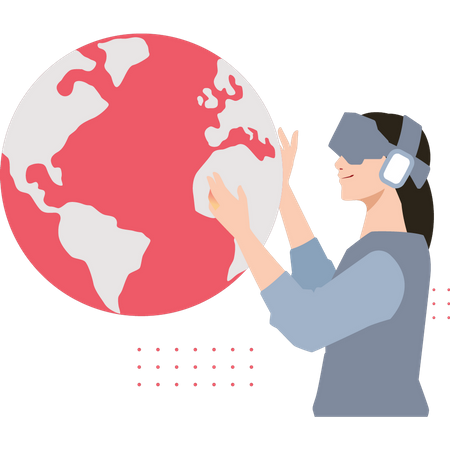 Garota usando óculos VR olhando para o planeta  Ilustração