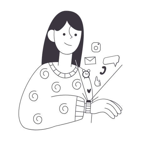 Garota usando relógio inteligente  Ilustração