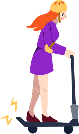 Menina usando scooter  Ilustração