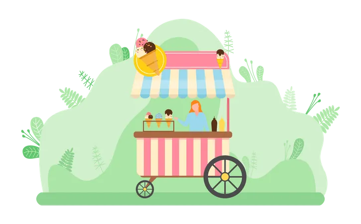 Garota vendendo sorvete  Ilustração