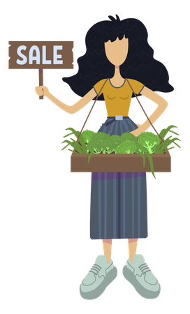 Garota vendendo legumes frescos  Ilustração