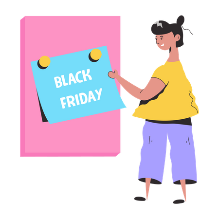 Garota verificando a nota da Black Friday  Ilustração