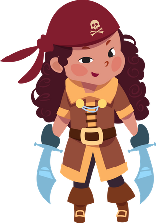 Garota vestindo fantasia de pirataria  Ilustração