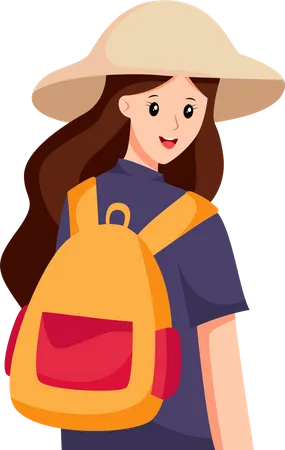 Menina viajando com mochila  Ilustração