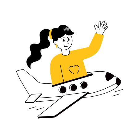 Menina viajando de avião  Ilustração