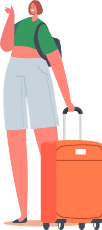Garota viajante com bagagem  Ilustração