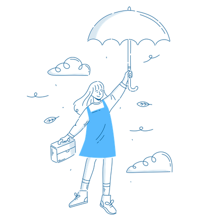 Garota voadora segurando guarda chuva  Ilustração