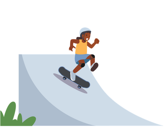 Menina africana rolando no skate  Ilustração