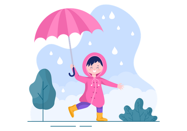 Menina andando na chuva  Ilustração